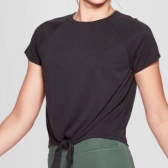JoyLab Tops - Joy Lab Tie Front Short Sleeve Black Top NWT L